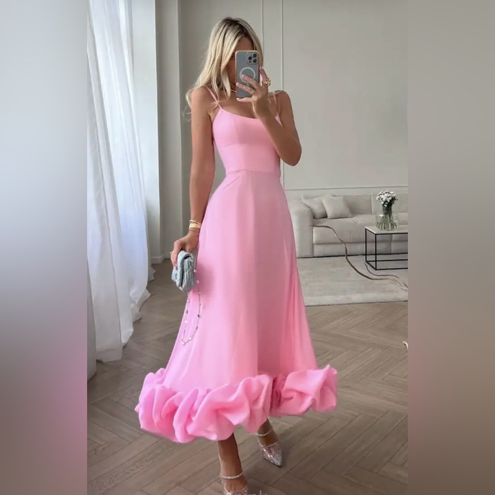 RUFLED TIERED MIDI DRESS COLOR PINK SIZE L NWOT